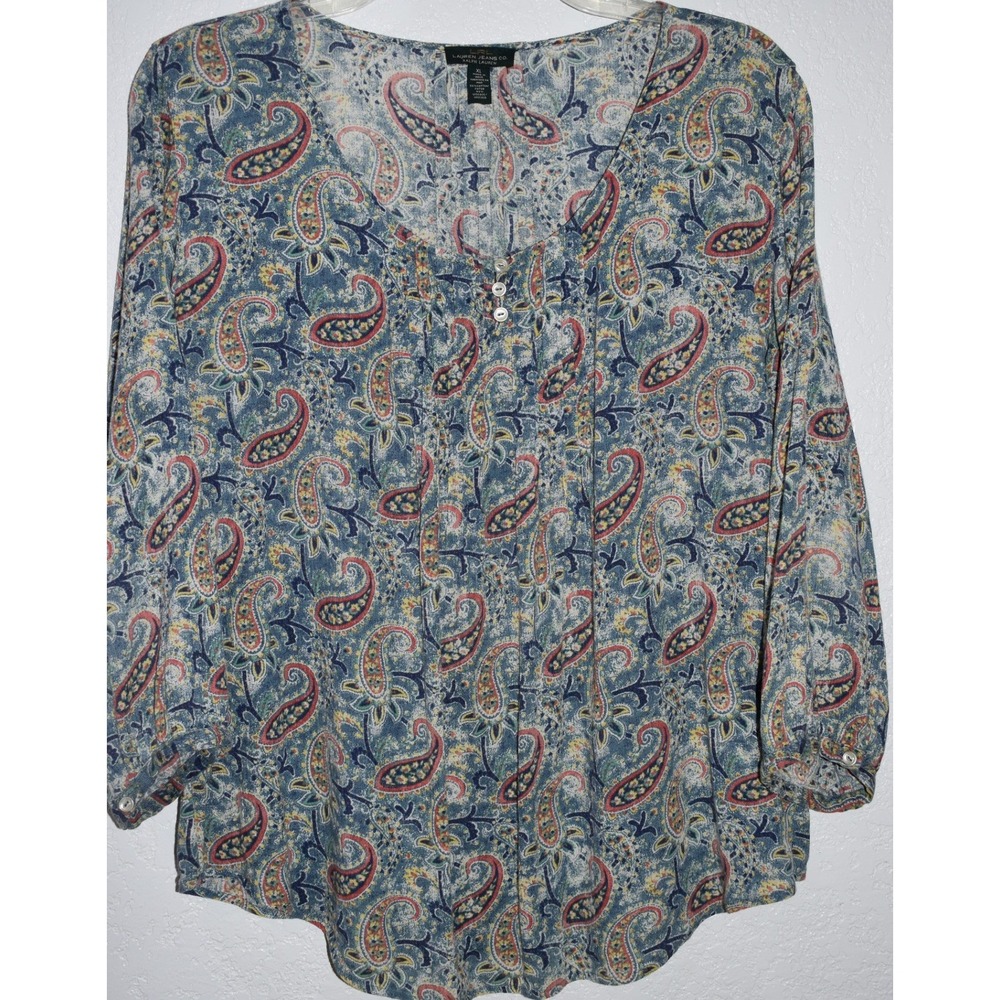 Ralph Lauren LRL XL Top Paisley Peasant Pintuck Cottagecore Lightweight Comfy